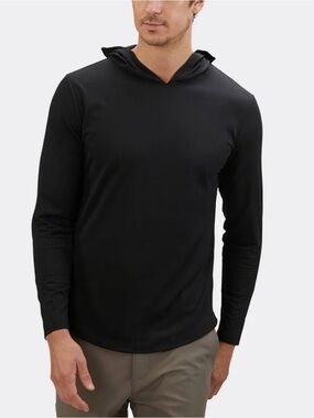 Men's Cuts AO Long Sleeve Hooded Curve Hem Shirt - Black